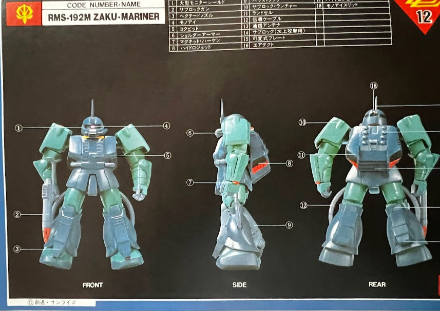 Bandai ZZ Gundam 0088 1/144 New Zeon MS RMS-192 Zaku Mariner classic model kit