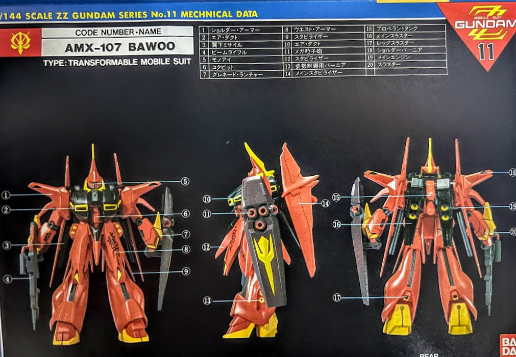Bandai ZZ Gundam 0088-1/144 Neo Zeon Mobile Suit AMX-107 Bawoo model kit