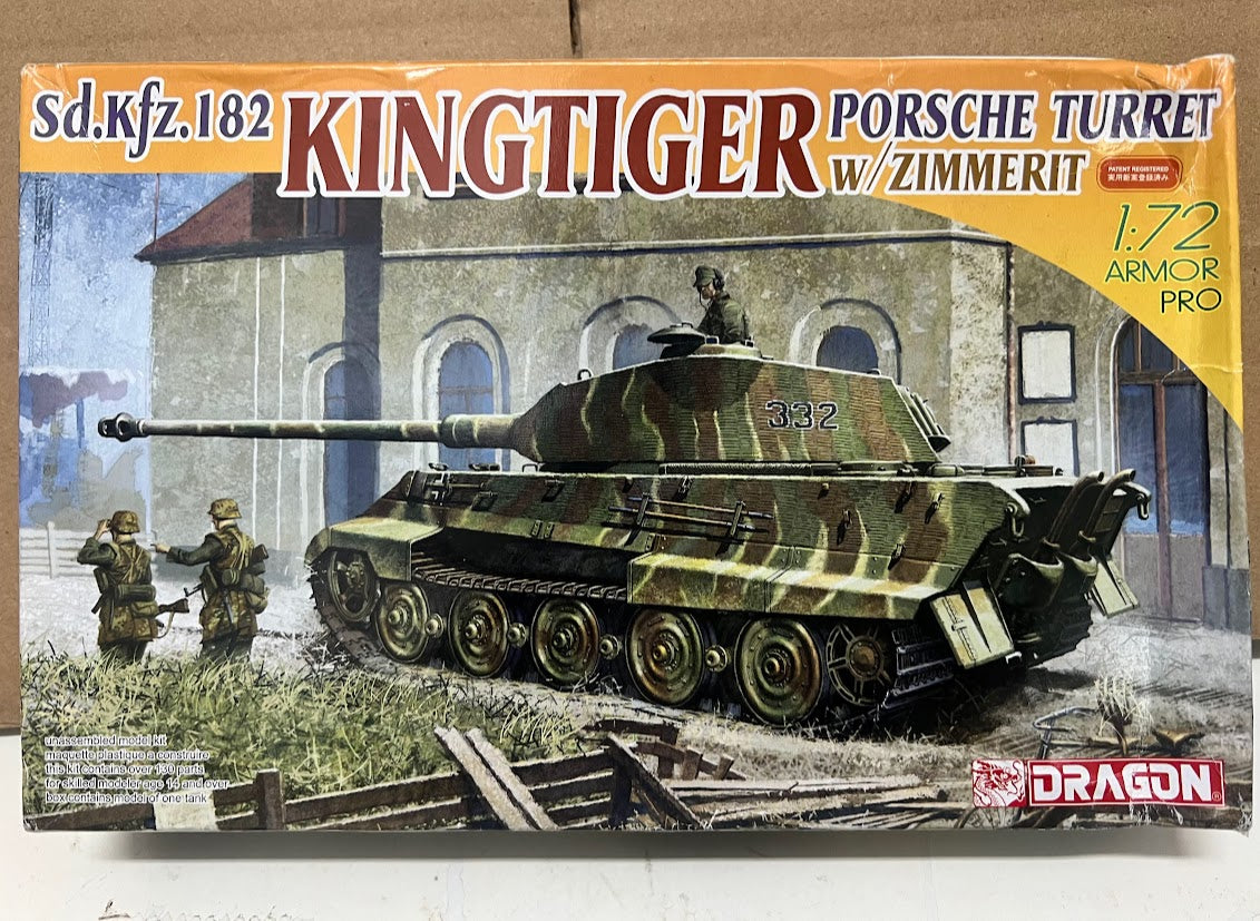 Dragon 1:72 World tank model kit - German Panzer King Tiger Porsche turret w Zimmerit