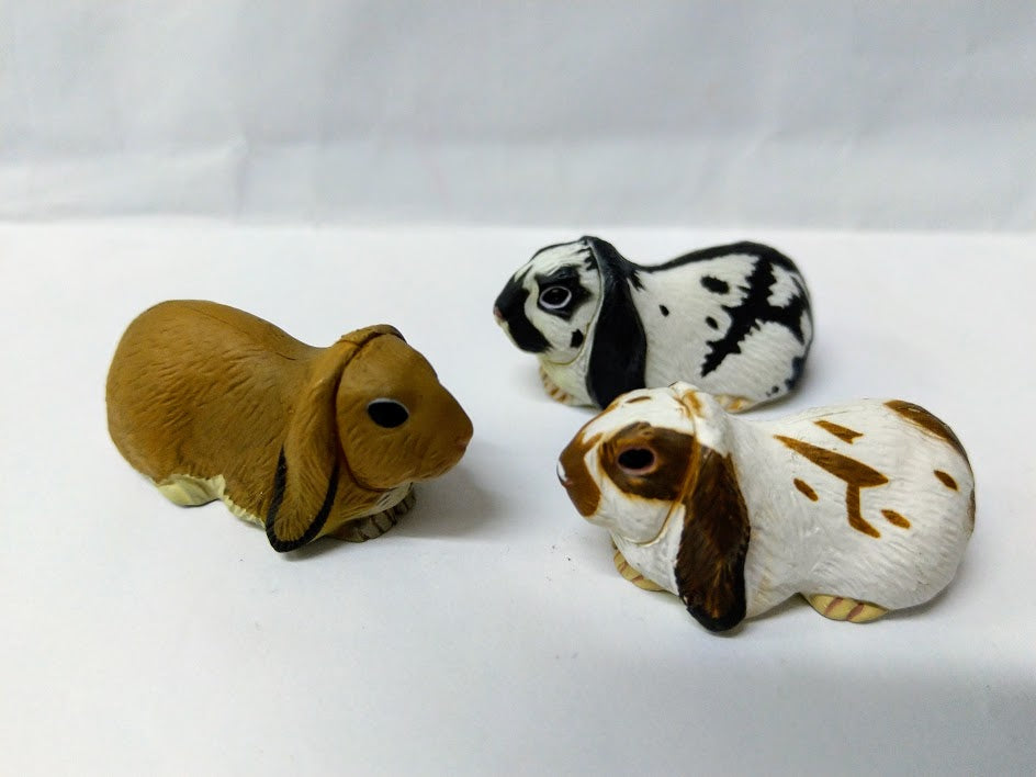 Furuta kaiyodo Choco egg animal figure 3 Lop Ear Rabbits Bunny brown white black