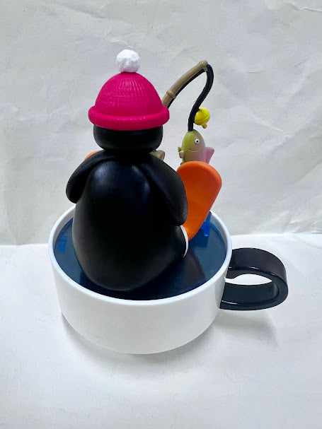 Pygos Pingu action figure Funny Scene - Coffee time fishing /w family tokens