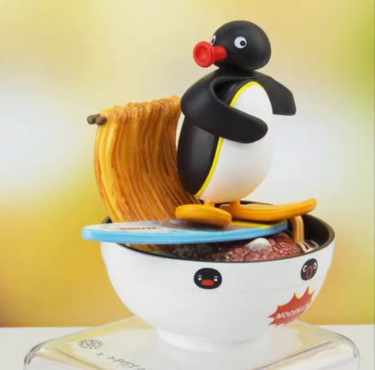 Pygos Pingu action figure Funny Scene - Surfing on noodle