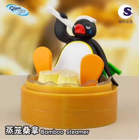 Pygos Pingu action figure Funny Scene - Chinese Cuisine Dim Shum Bath /w tokens