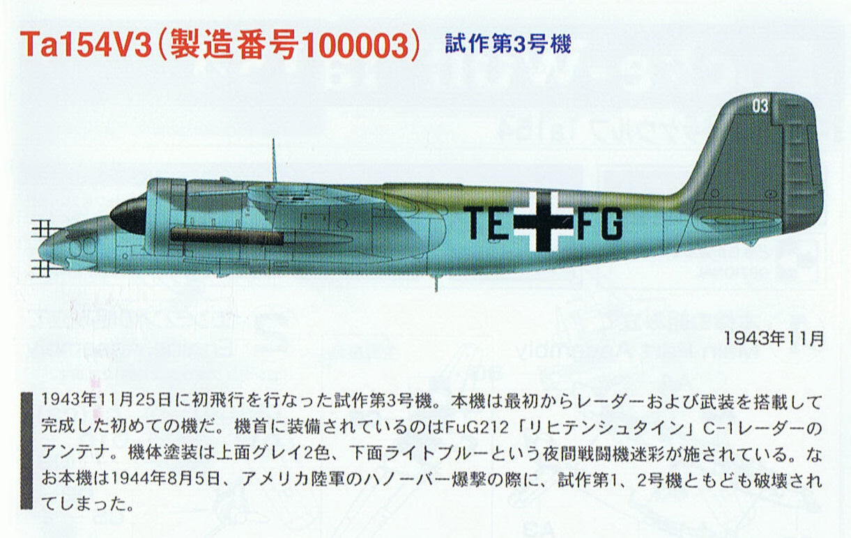 Takara 1:144 Famous plane 3 #8 Aircraft kit Luftwaffe Ta154 V3 3rd test (100003)